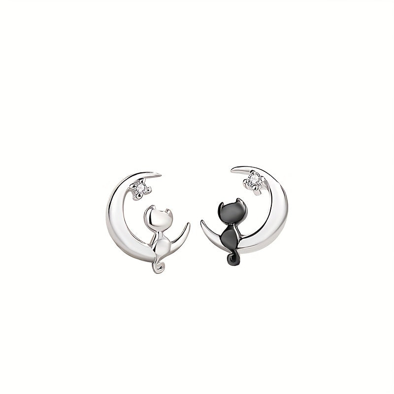 Sterling Silver S925 Exquisite Moon Cat Earrings