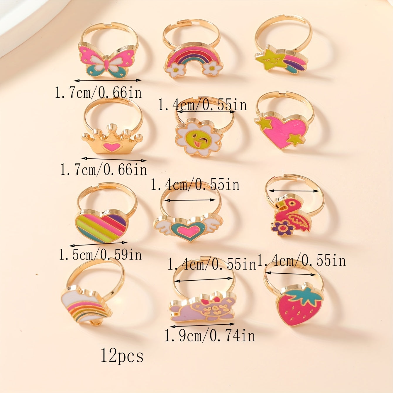 12 Pieces Cute Kids Rings