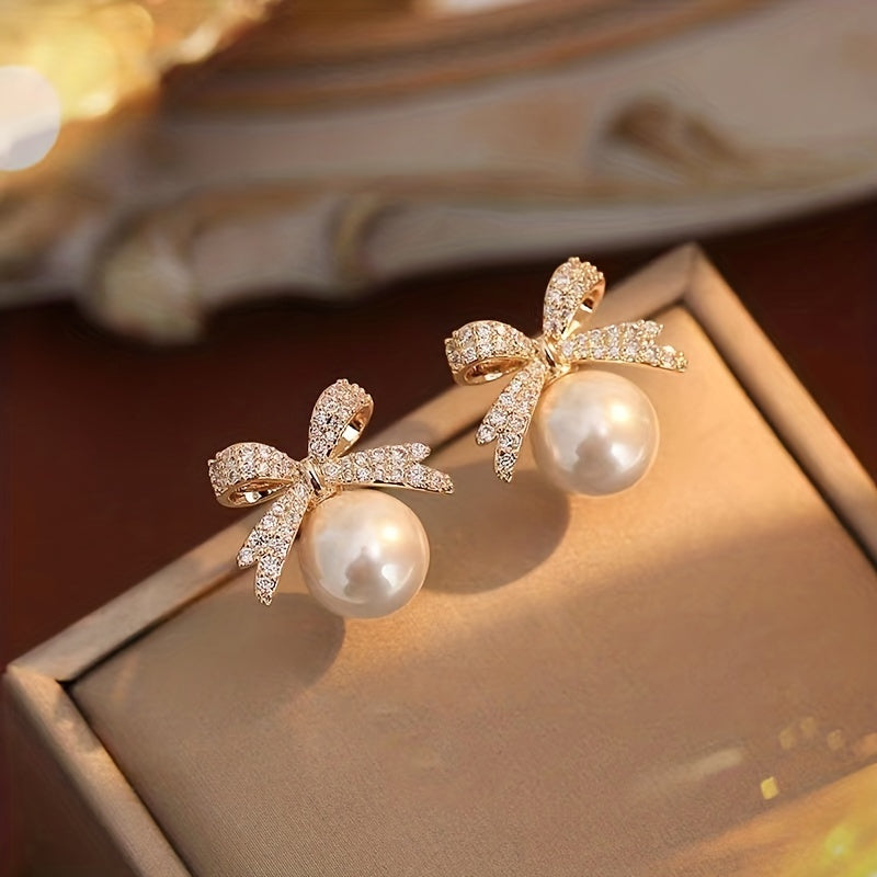 Bowknot And Faux Pearl earrings