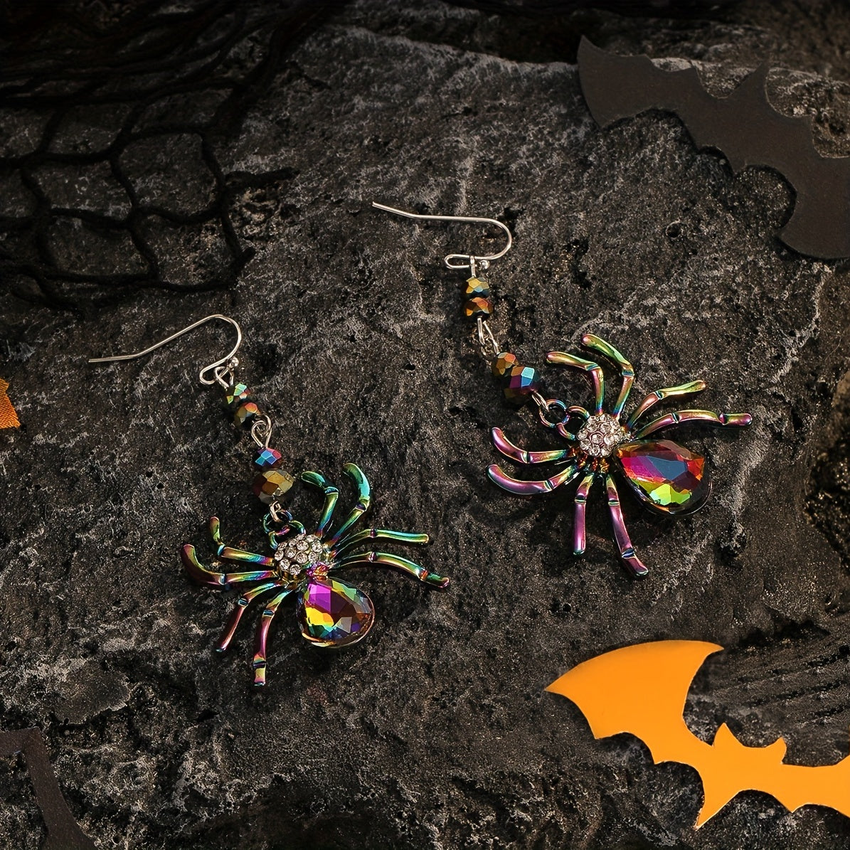 Colourful Rhinestone Spider Earrings