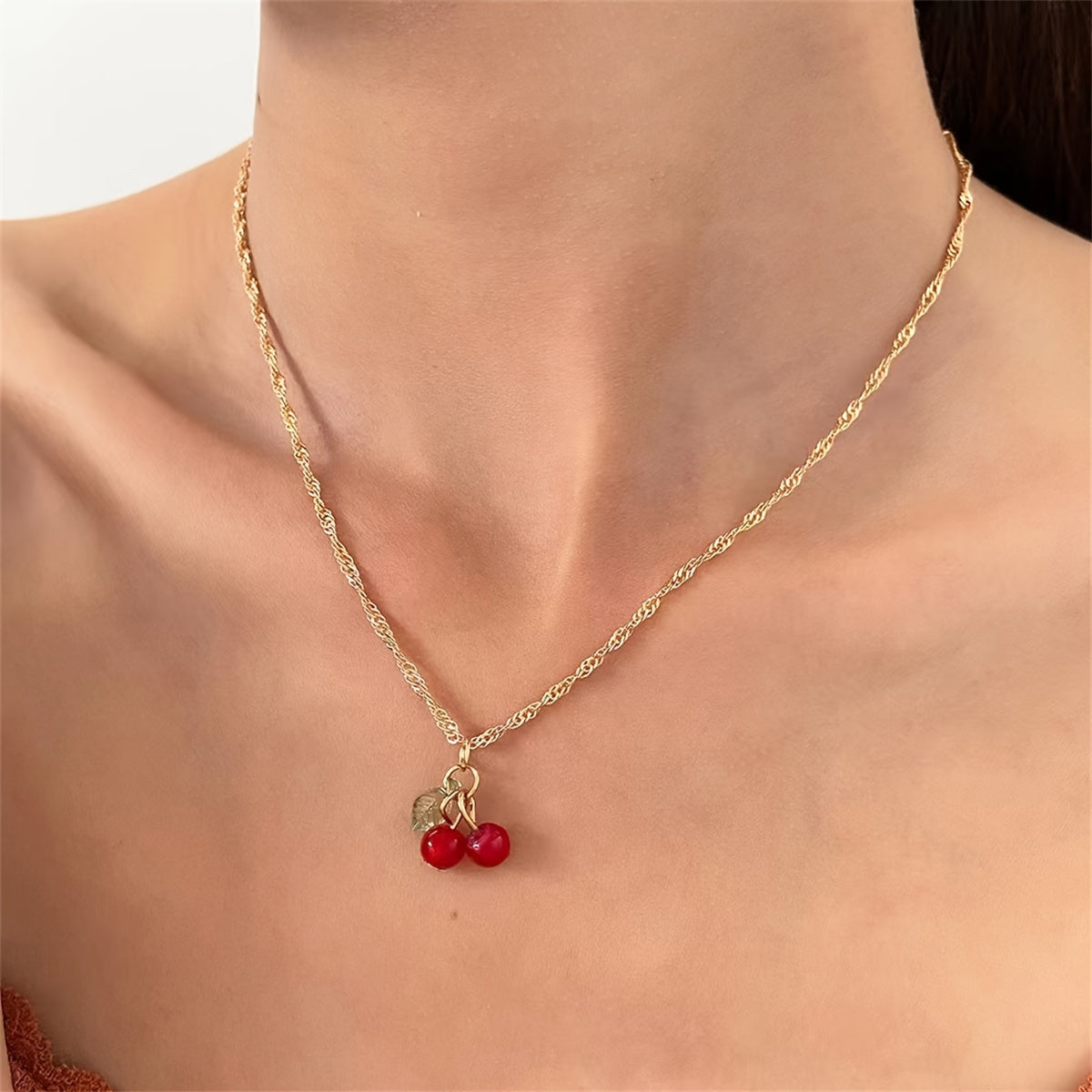 Cherry Pendant Necklace And Earring Set