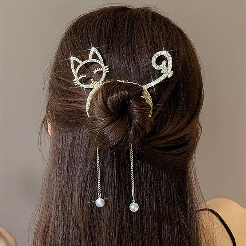 Elegant Alloy Hair Clip with Rhinestone Cat