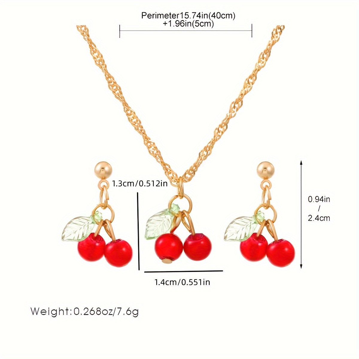 Cherry Pendant Necklace And Earring Set