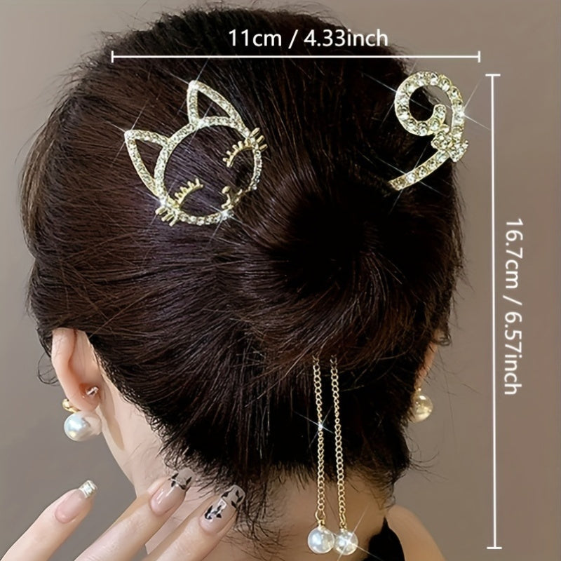 Elegant Alloy Hair Clip with Rhinestone Cat