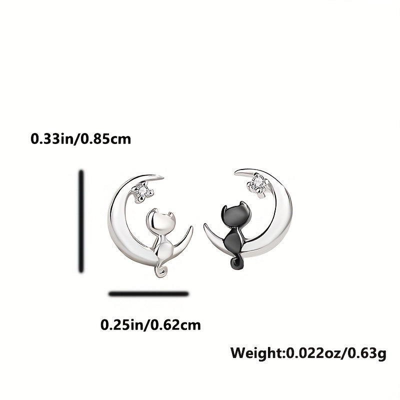 Sterling Silver S925 Exquisite Moon Cat Earrings