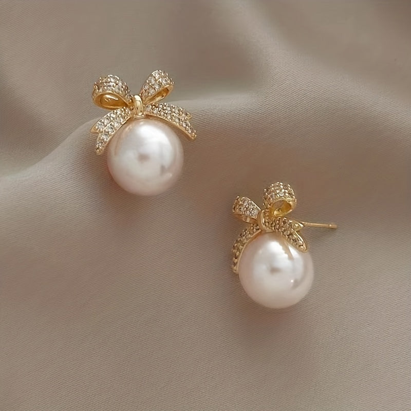 Bowknot And Faux Pearl earrings