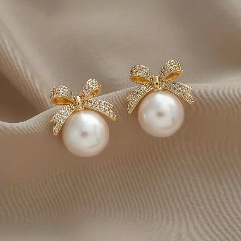 Bowknot And Faux Pearl earrings