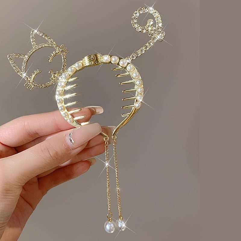 Elegant Alloy Hair Clip with Rhinestone Cat