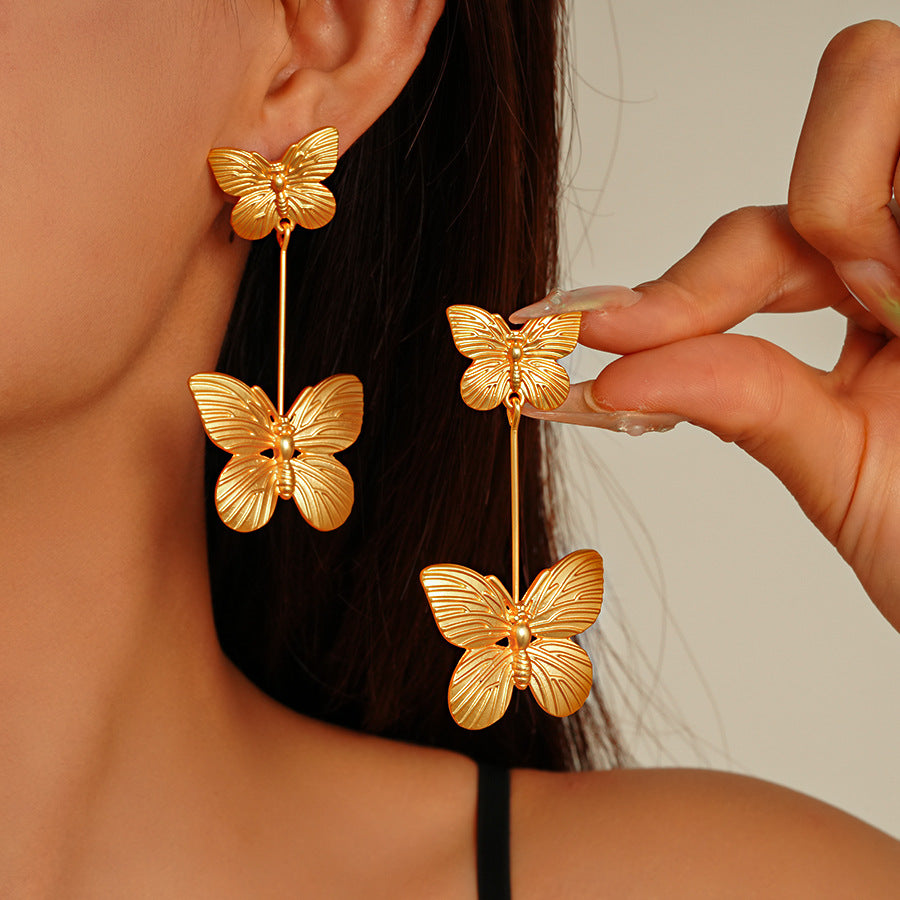 Exaggerated Double Butterfly Earrings