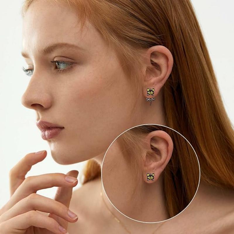 Split Black Cat Earrings