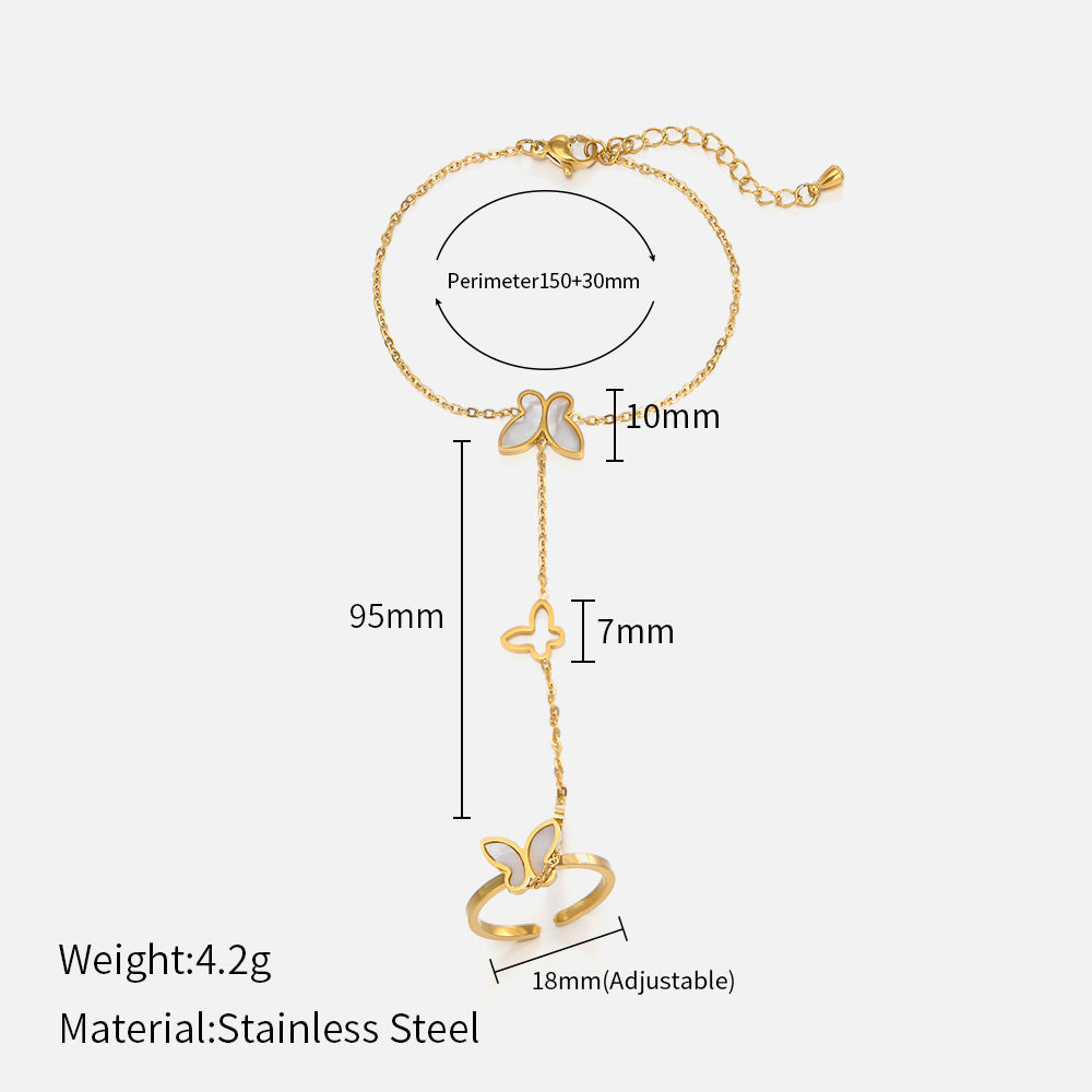 White Shell Butterfly Bracelet Ring Integrated