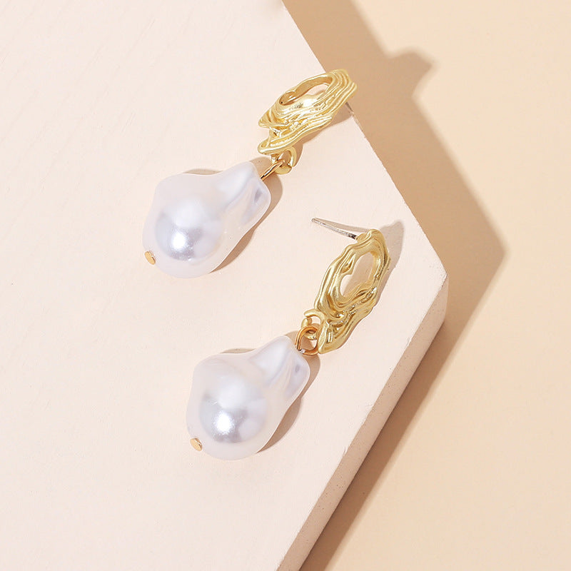 Gold Plated Imitation Baroque Pearl Earrings