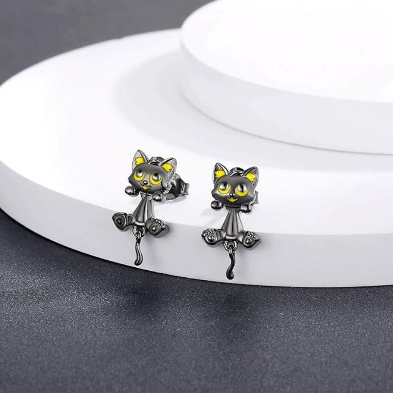 Split Black Cat Earrings