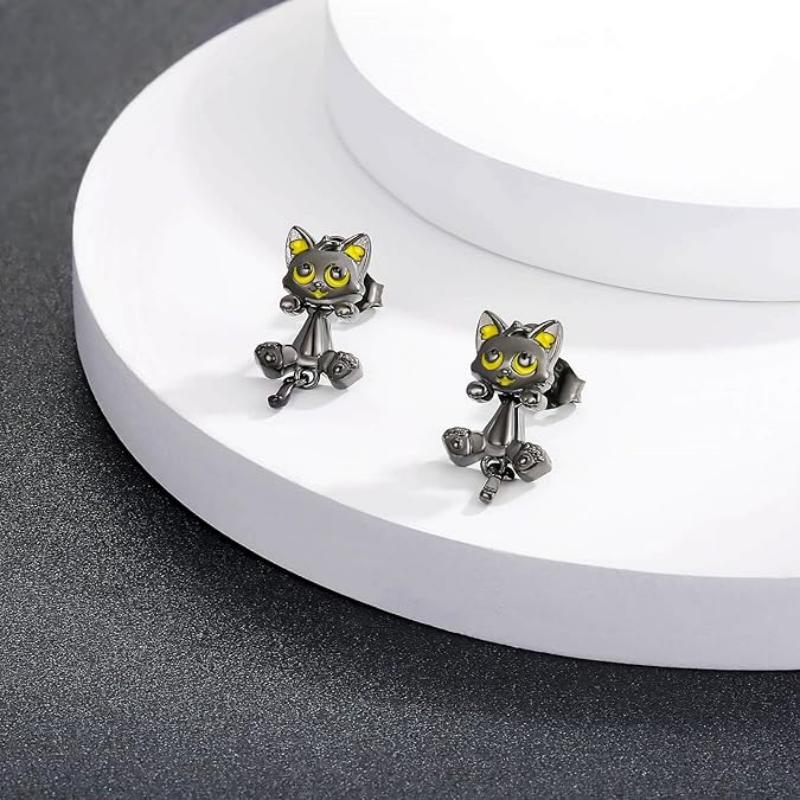 Split Black Cat Earrings