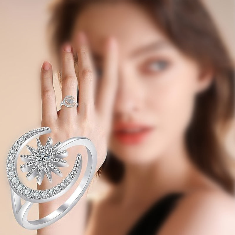 Crystal star and moon ring