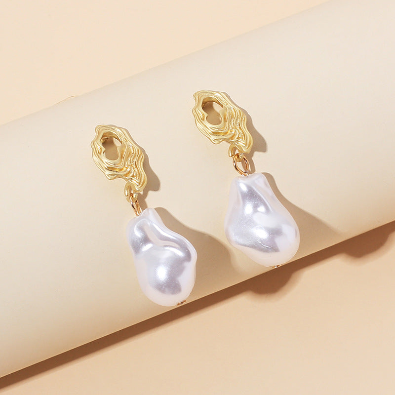 Gold Plated Imitation Baroque Pearl Earrings
