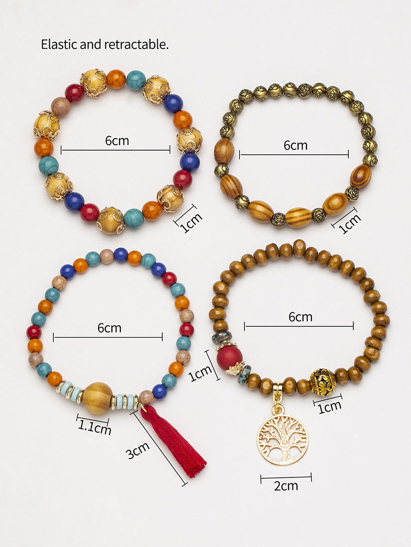 4PCs Bohemia tree of life charm beaded bracelet