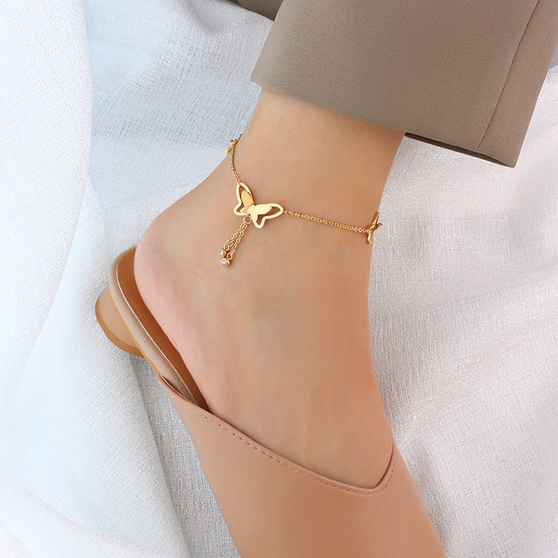 Titanium Steel 18K Butterfly Anklet