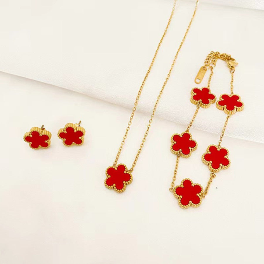 Plum Blossom Necklace Earrings Bracelet Jewelry Sets