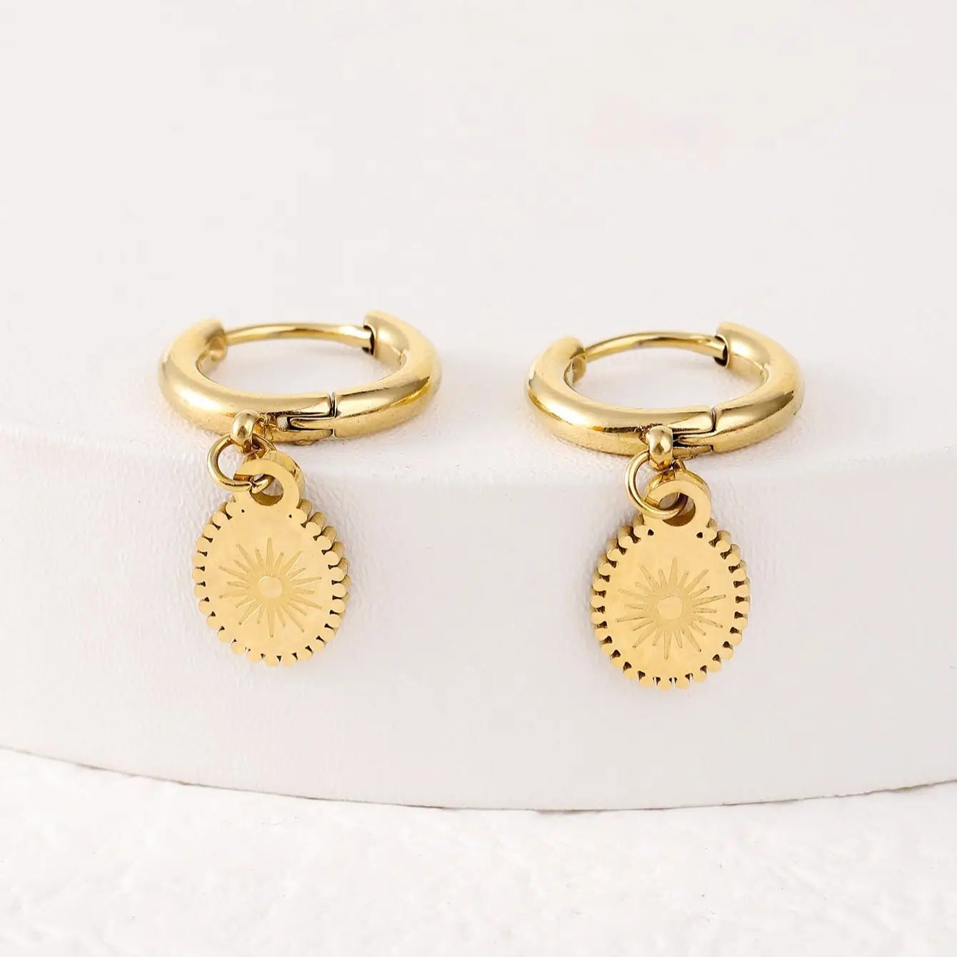 North Star Compass Dangle Hoop Earrings