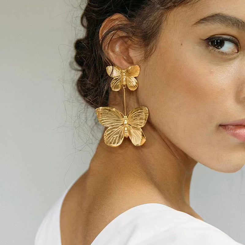 Exaggerated Double Butterfly Earrings