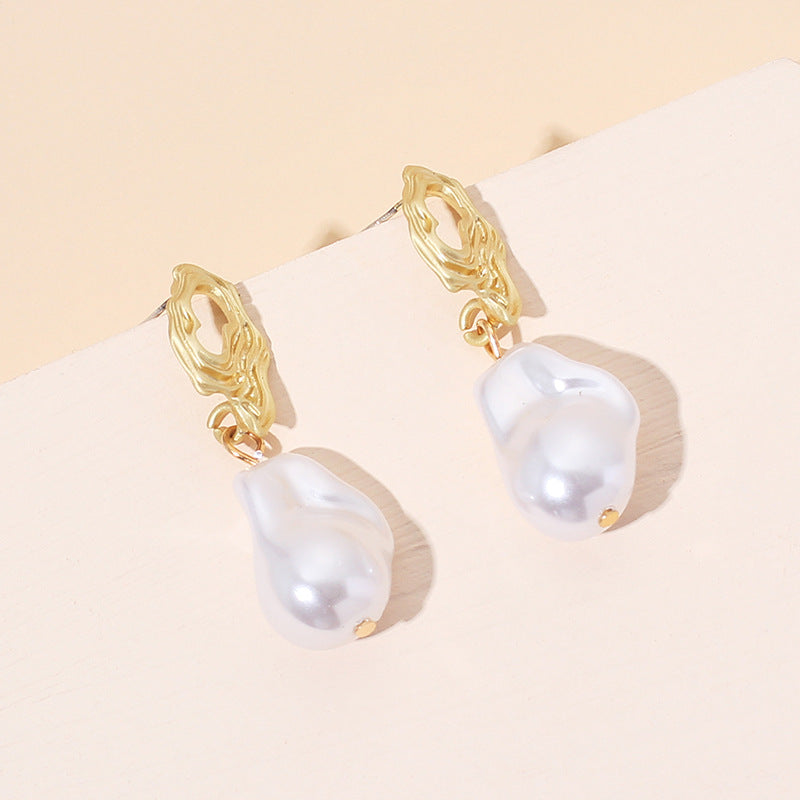 Gold Plated Imitation Baroque Pearl Earrings