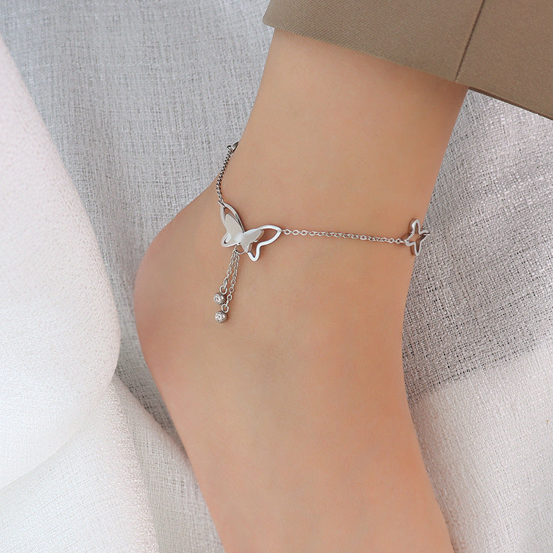 Titanium Steel 18K Butterfly Anklet