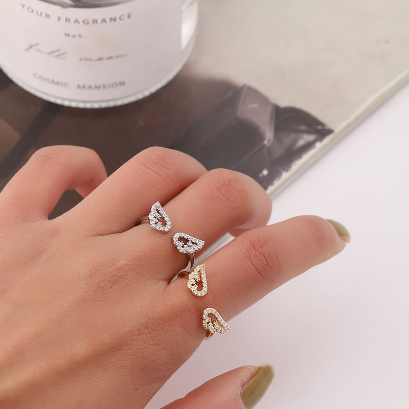 Adjustable Zircon Angel Wings Ring