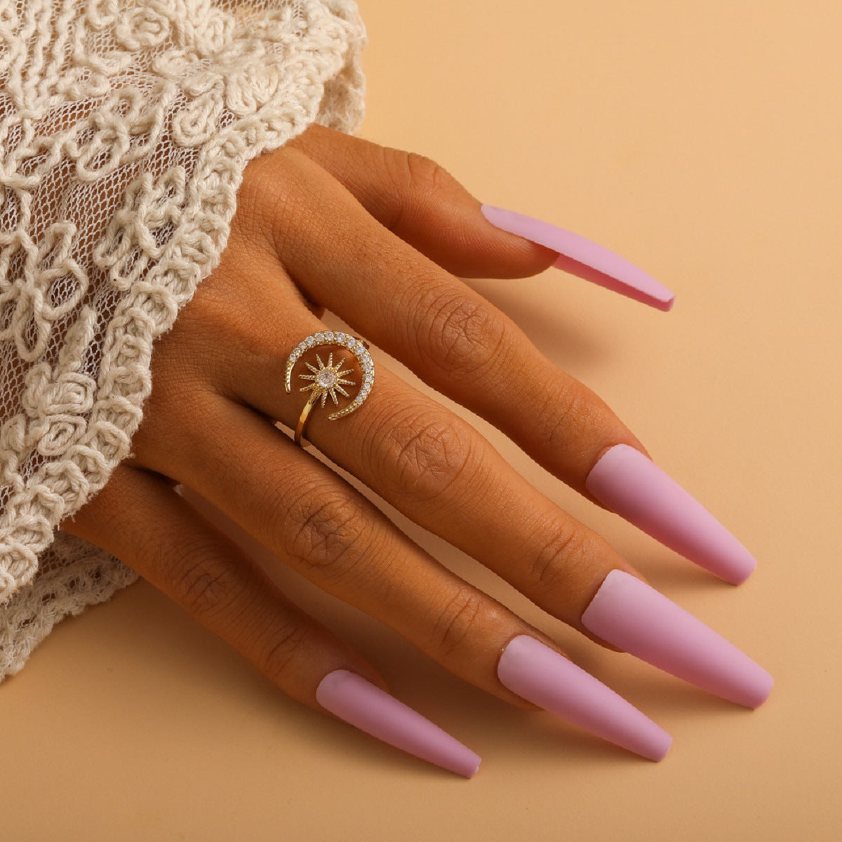 Crystal star and moon ring