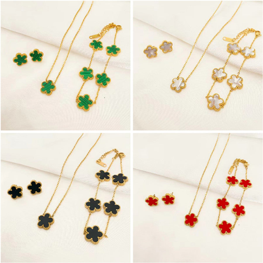 Plum Blossom Necklace Earrings Bracelet Jewelry Sets