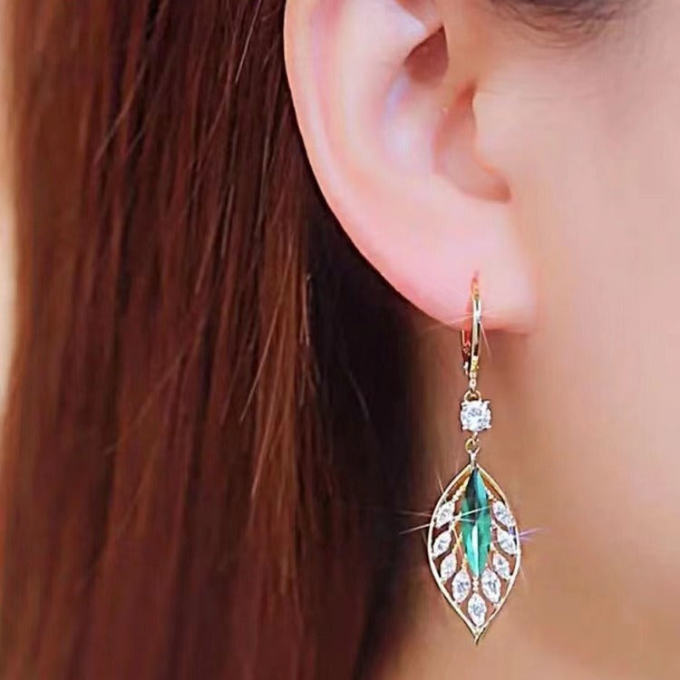 Vintage Green and Black Zirconia Leaf Earrings