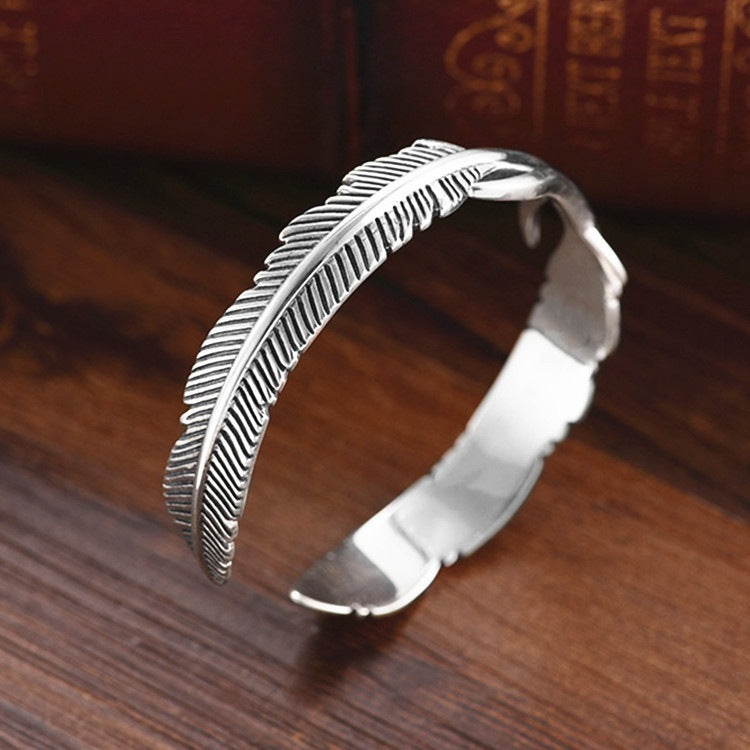Lucky silver feather bracelet