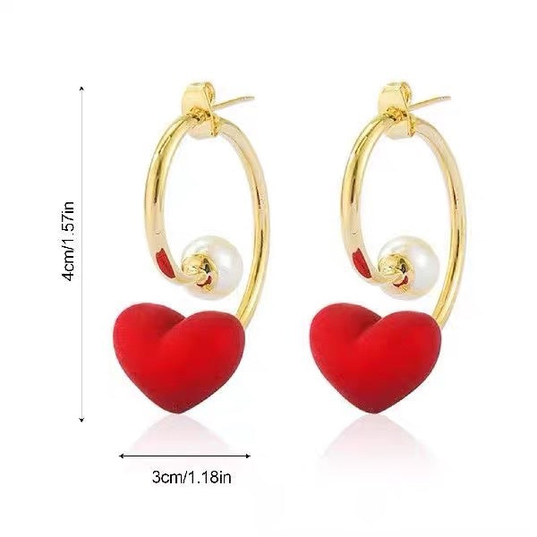 Red Heart-shaped Pearl Earrings