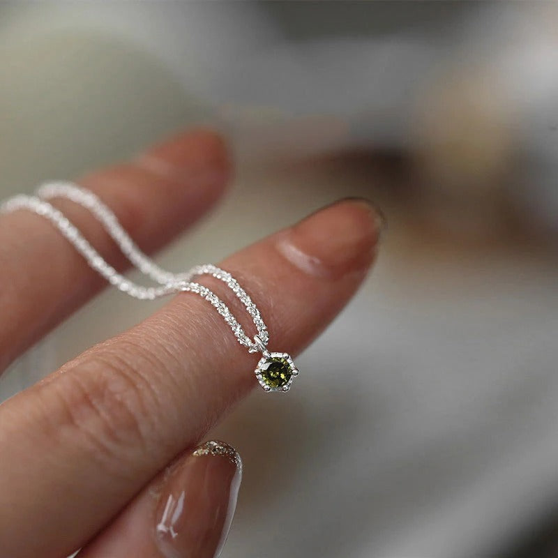S925 Sterling Silver  Olive Green Cubic zirconia Elegant