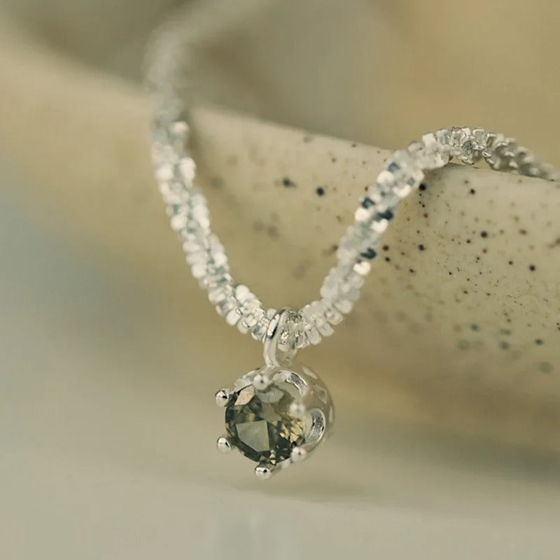S925 Sterling Silver  Olive Green Cubic zirconia Elegant